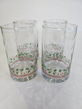 Arby's 1984 Christmas Collection Flat Iced Tea Tumbler Holly And Berries Glass